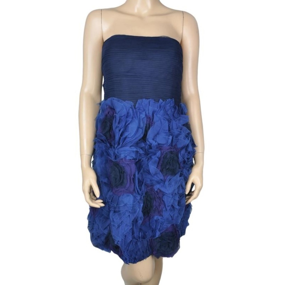 Bcbg Dress Organza Flowers Strapless Floral Blue